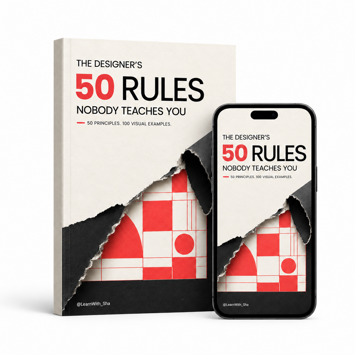 The Designer’s 50 Rules Nobody Teaches You ebook and mobile mockup